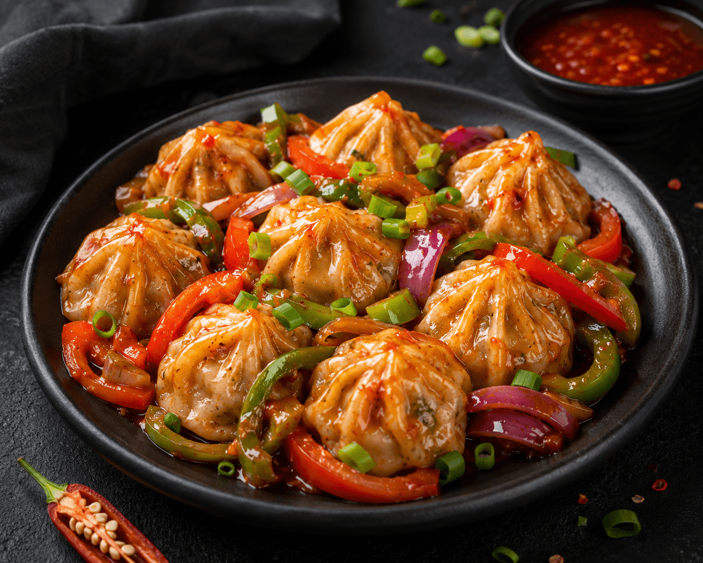 Chicken chilly momo at Inaruwa Tass House