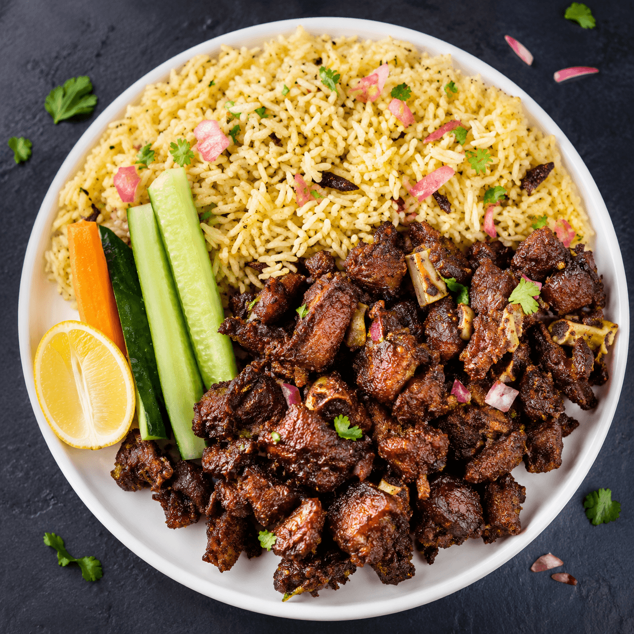 Mutton taas with fragrant rice at Inaruwa Tass House
